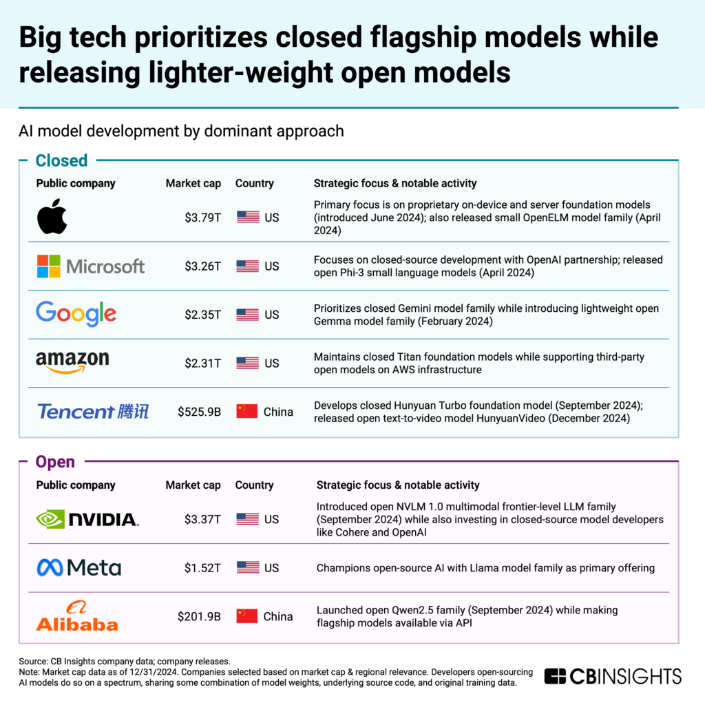 Table highlighting how big tech prioritizes closed flagship models while releasing lighter-weight open models